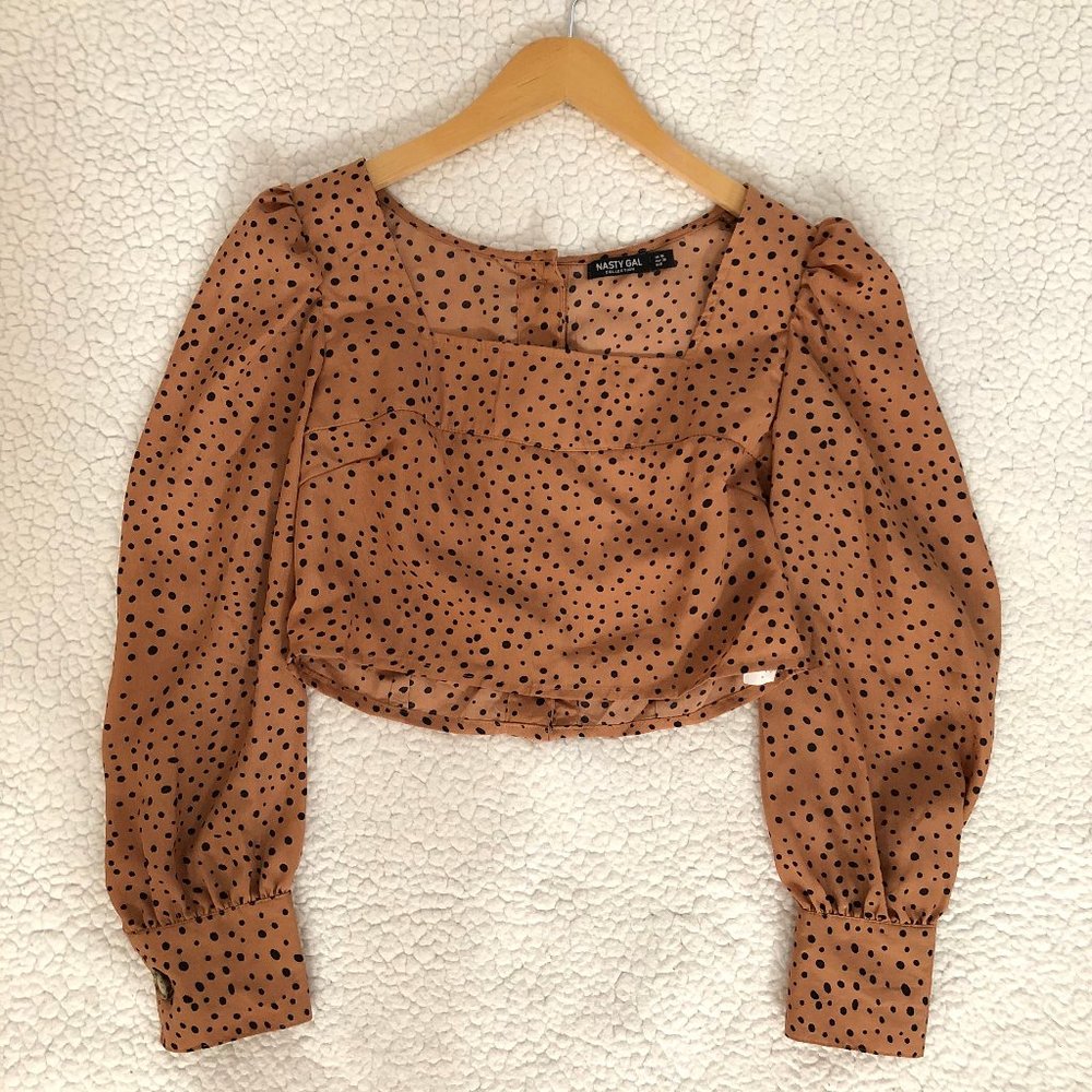 Nasty Gal Go in Spot cropped square neck blouse